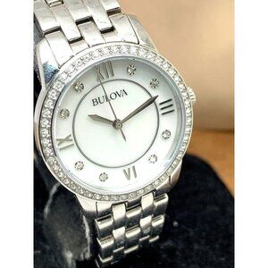 Bulova Women's Watch 96X155 Quartz Mother of Pearl Dial Silver Steel 27mm